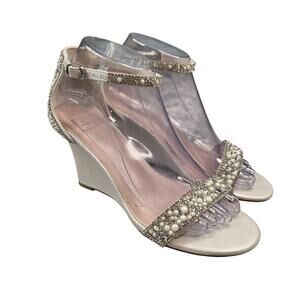 DB Studio Etta Shoes Womens 7 White Strappy Wedge Sandals Rhinestone Wedding